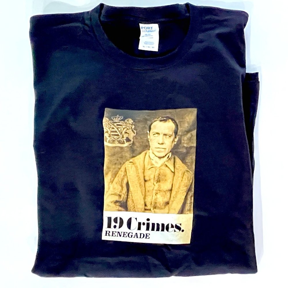 NWOT 19 Crimes Renegade Mens Black T Shirt 100% Cotton Short Sleeve Crew Neck XL